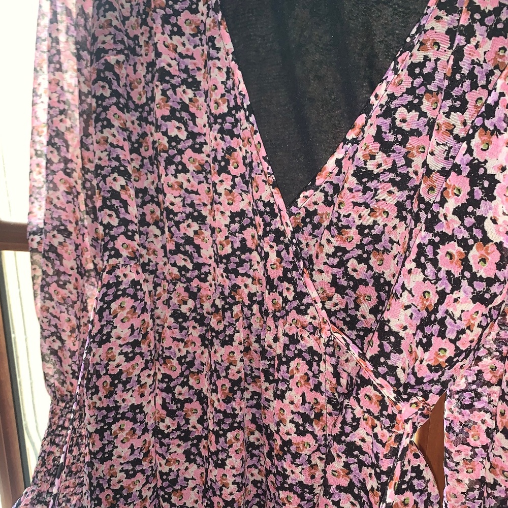 Multi-Color Flower Print Wrap Dress